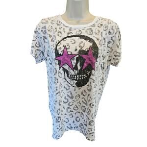 Chrldr cheerleader grunge distressed leapord skull t shirt top M EUC whimsigoth